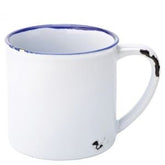 Avebury – 28 cl weißer Emaillebecher mit blauem Rand